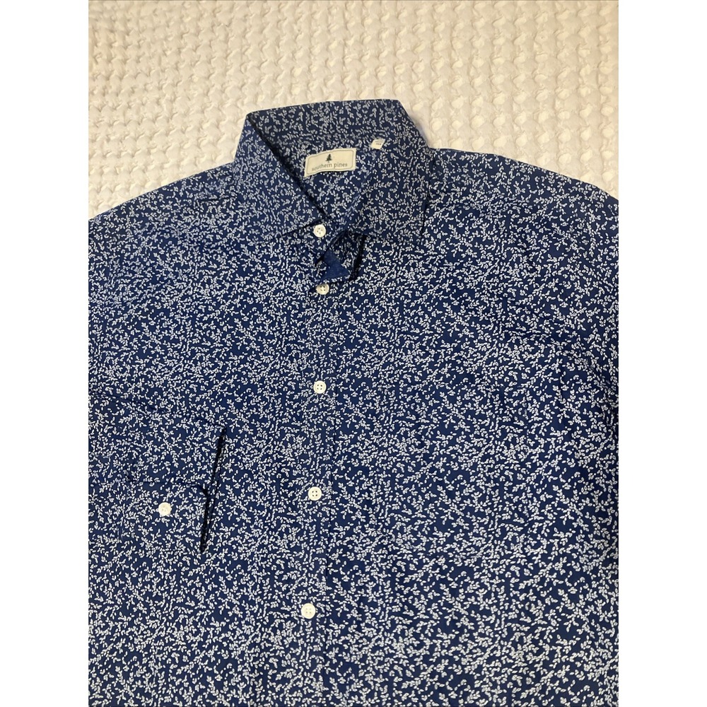 SOUTHERN PINES AOP‎ Leaves Men Size Large Blue Cotton Button Shirt